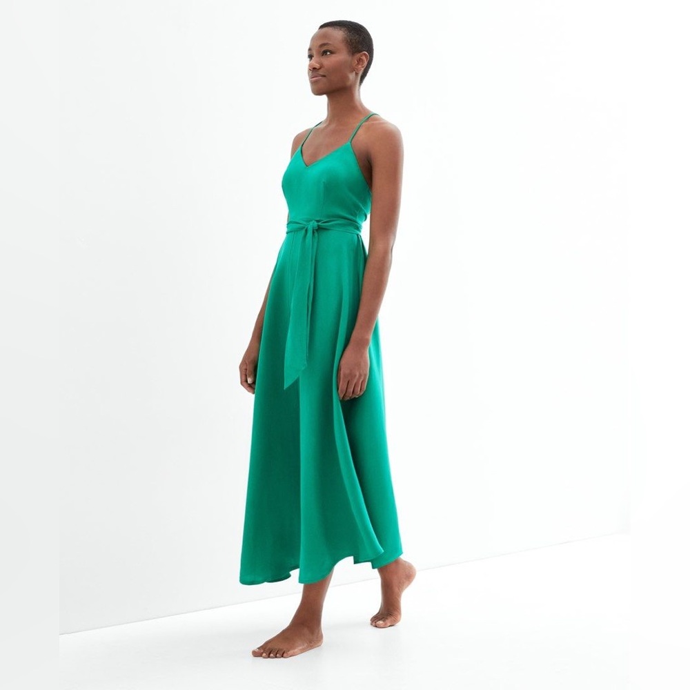 Oysho Green Midi Strappy Linen Dress XS